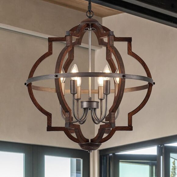 TACDANDM 6 Light Wood Farmhouse Chandelier Rustic Brown Pendant Light Fixture